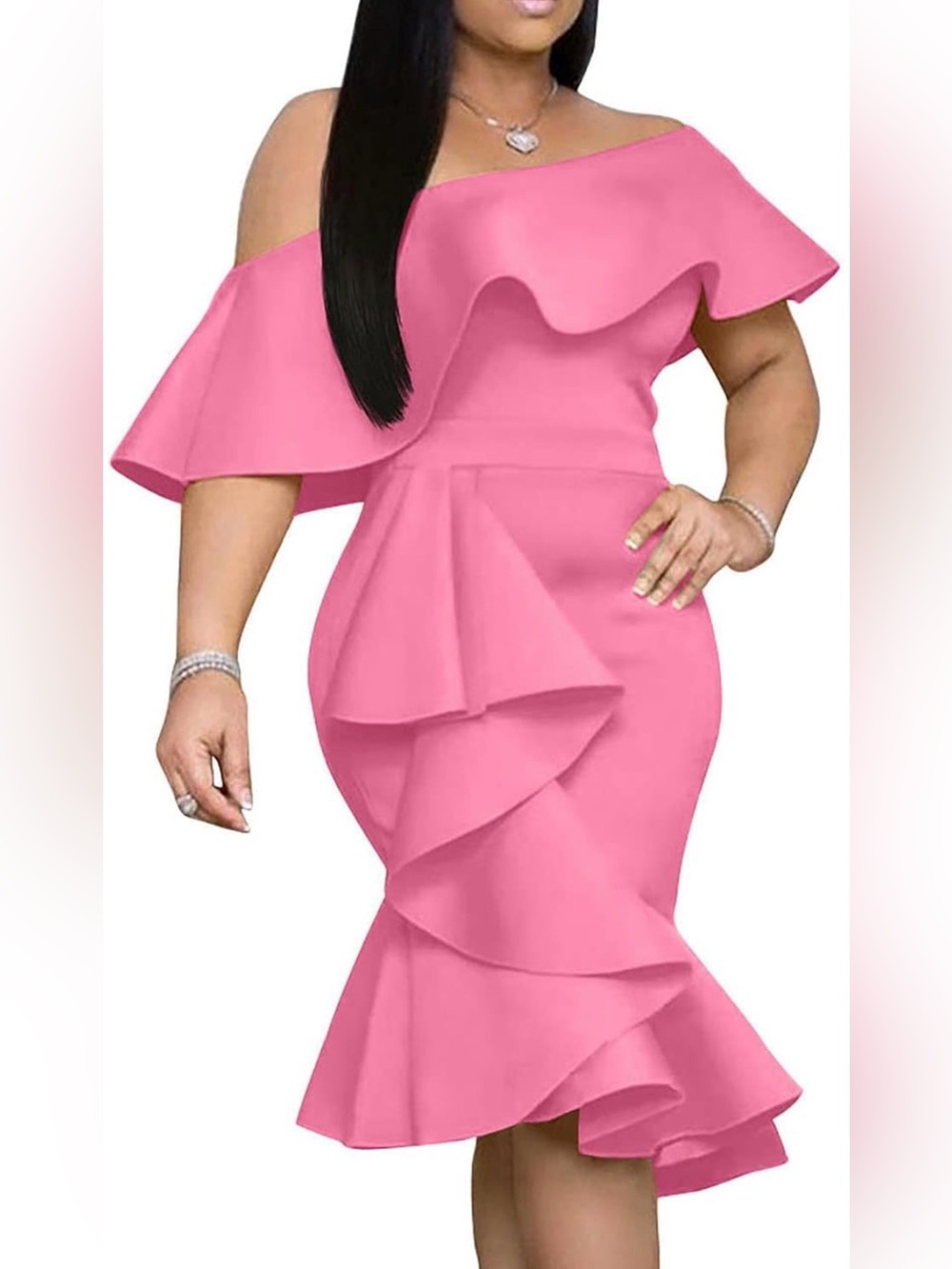 GOBLES Women's Off The Shoulder Bodycon Midi Cocktail Dress